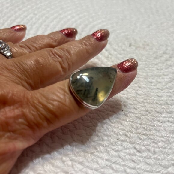 Natural MOSS PREHNITE Handmade Sterling 925 Ring Size 8.5 #491D - Picture 3 of 3